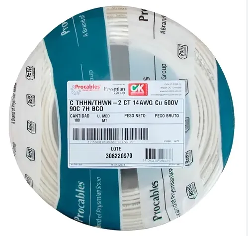 CABLE CU THHN/THWN-2 14AWG BLANCO PROCABLES X 100 METROS