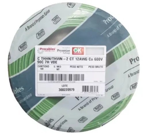 CABLE CU THHN/THWN-2 12AWG VERDE PROCABLES X 100 METROS